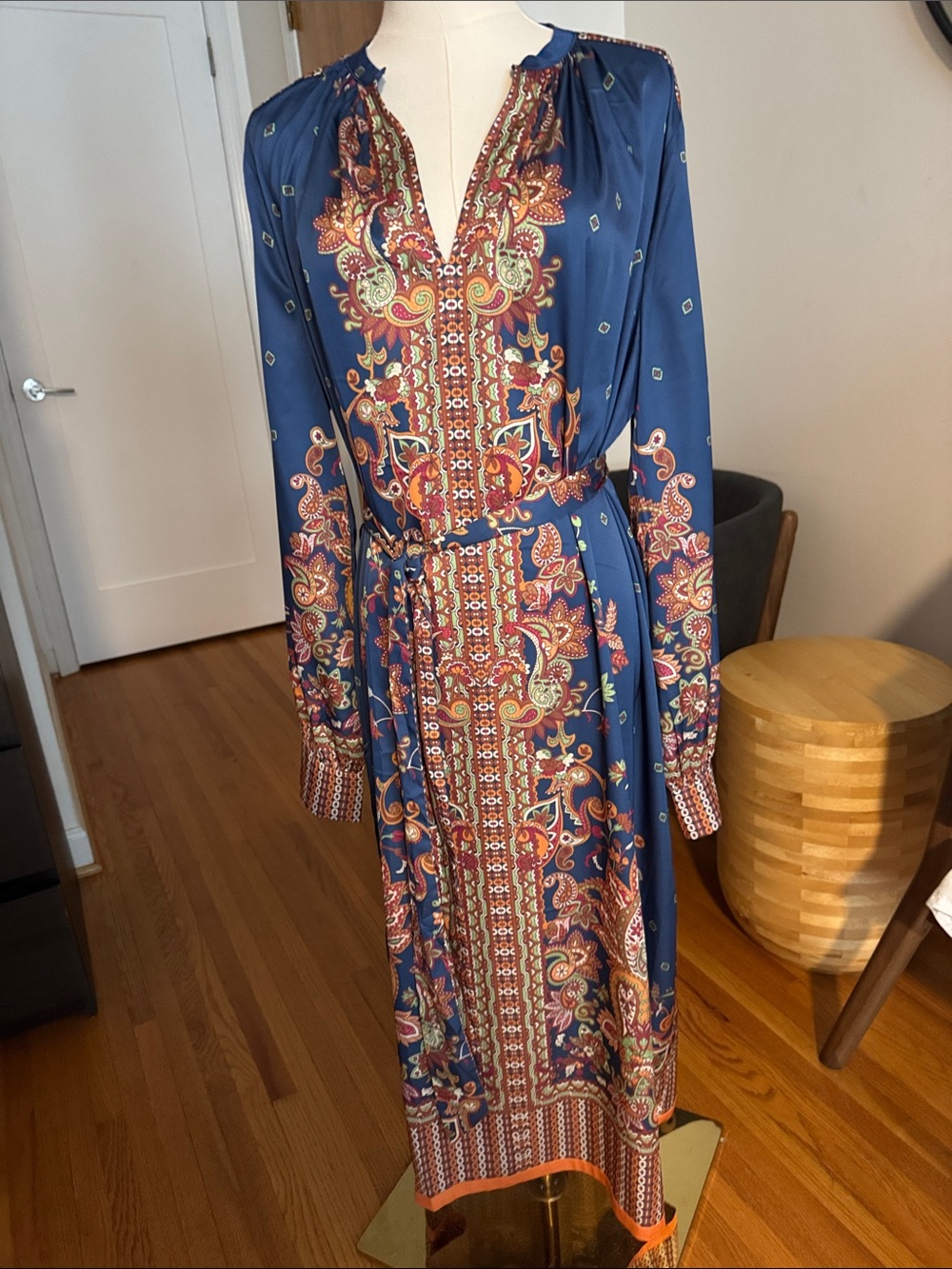 Current Air Blue Paisley Print Midi Dress, size L